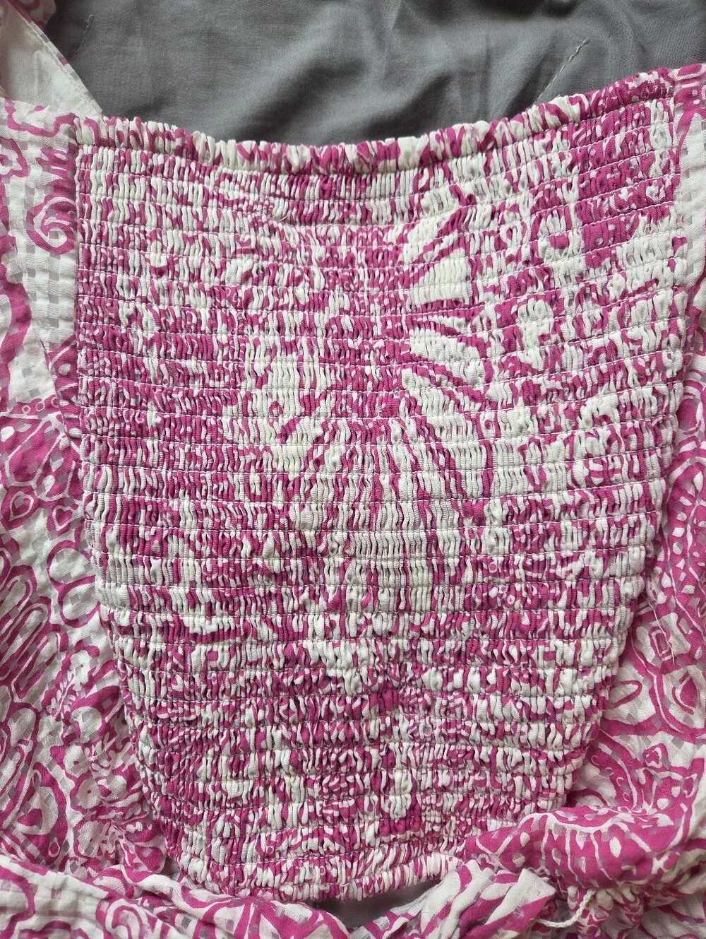 Maeve for Anthropologie Pink White Floral Smocked Wrap Puff-Sleeve Crop Top XL